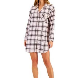 NWT CHARTER CLUB Women's Long Sleeve 100% Cotton Plaid Flannel Sleepshirt